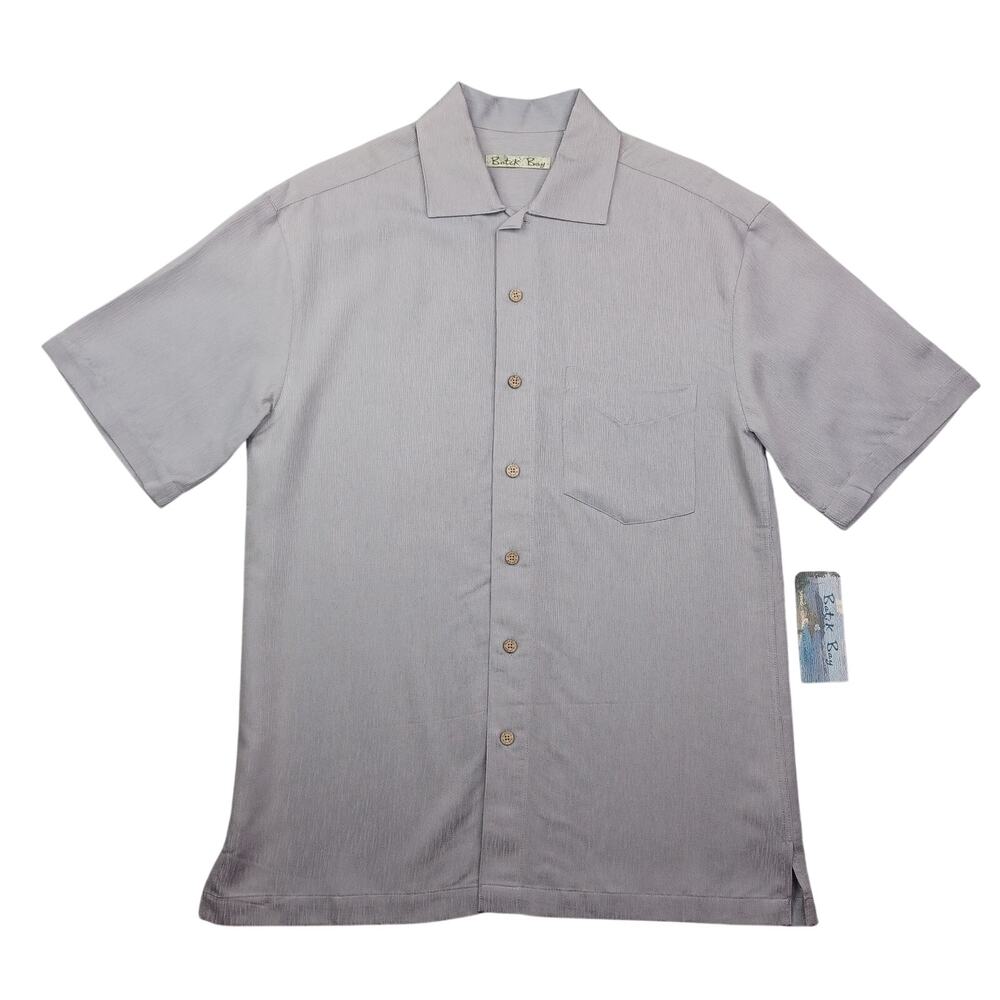 Batik Bay Casual Button Down Shirt Men's S Gray Textured Rayon Camp Vacation NWT